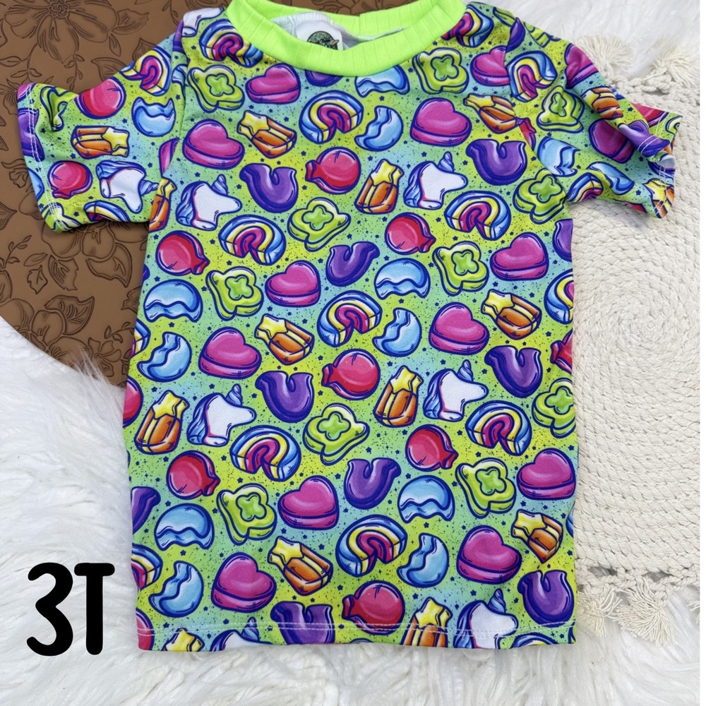Kids Short Sleeve Tee - Neon Green Candy Print - Unbranded